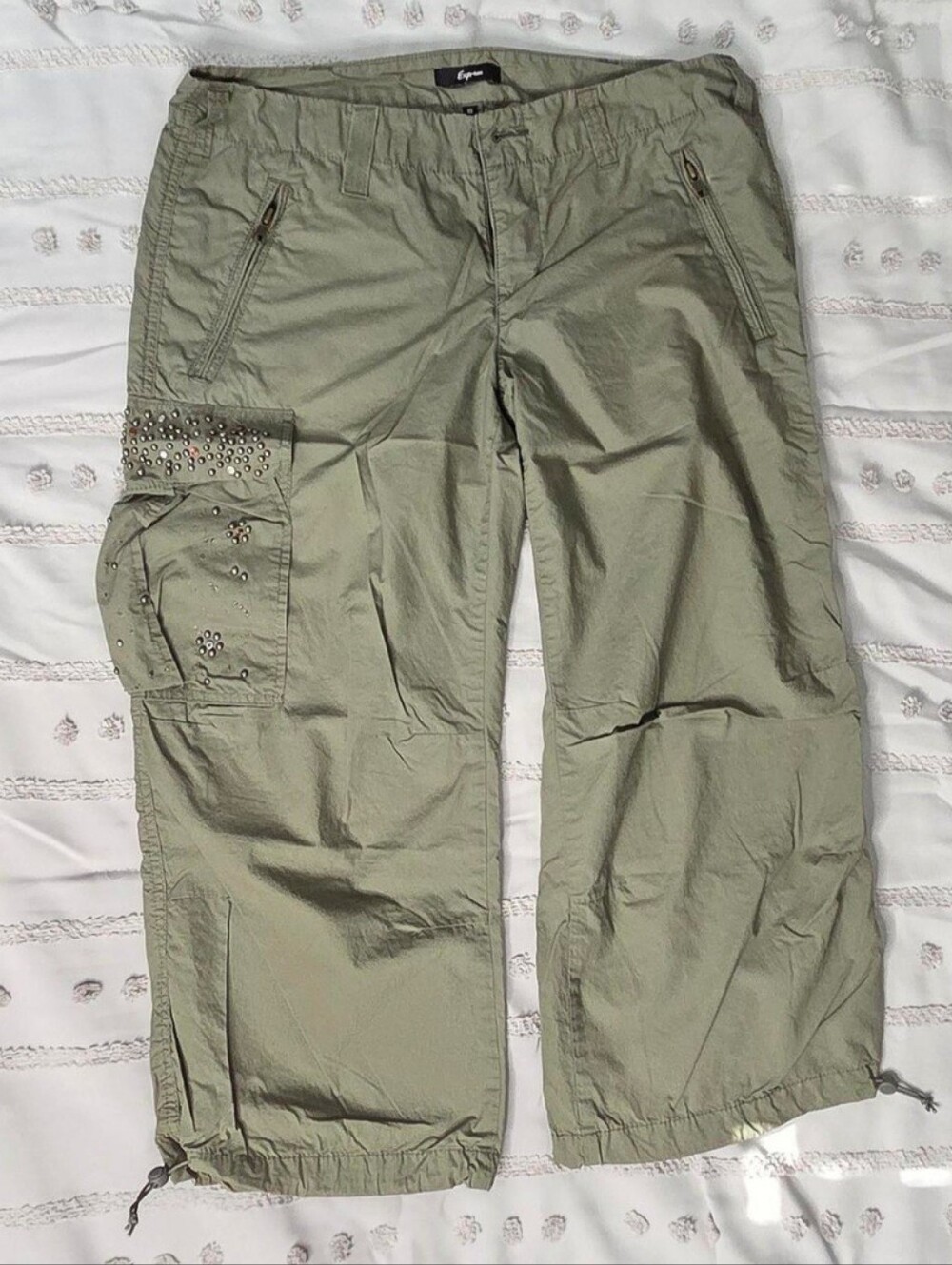Express Olive Green Studded Cargo Capris